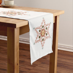 Taupe and Sage Green Modern Snowflakes Medium Table Runner