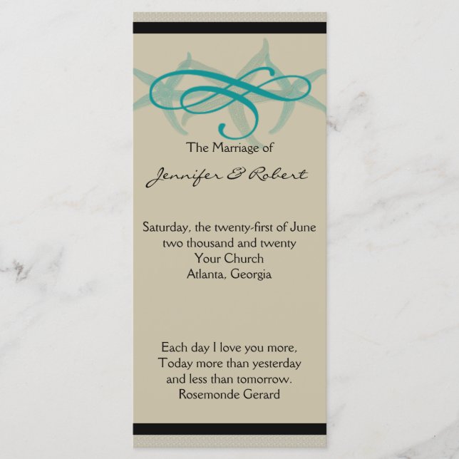 Taupe and Teal Seaside Wedding Program (Front)