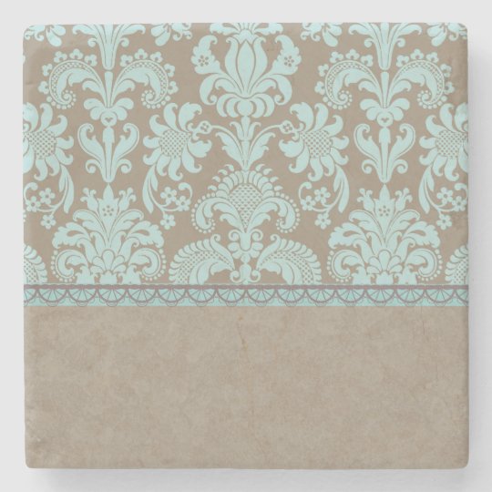 Taupe and Turquoise Damask Stone Coaster