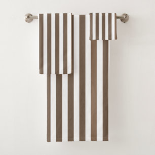 Taupe and white candy stripes bath towel set