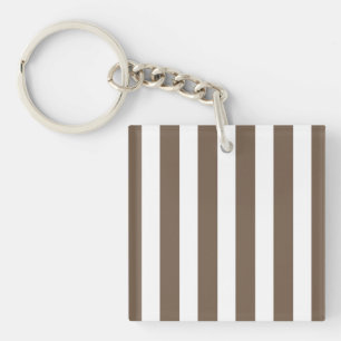 Taupe and white candy stripes keychain