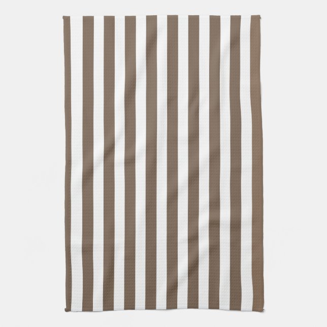 Taupe and white candy stripes kitchen towel (Vertical)