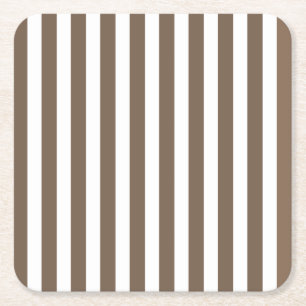 Taupe and white candy stripes square paper coaster