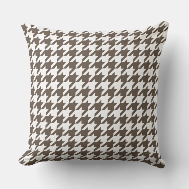 Taupe and White Houndstooth Pattern Throw Pillow (Front)