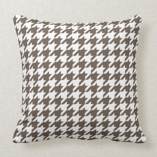 Taupe and White Houndstooth Pattern Throw Pillow