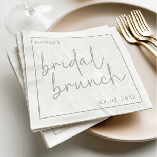 Taupe and White Minimalist Script Bridal Brunch Napkin
