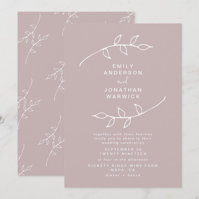 Taupe and White Simple Wreath Wedding Invitation (Front/Back)