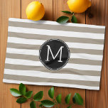 Taupe and White Striped Pattern Black Monogram Kitchen Towel<br><div class="desc">A simple design with an area for monograms. If you need to adjust the artwork or change the font,  you can click on the customize area. This will take you to the design tool where you can make many changes.</div>