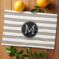 Taupe and White Striped Pattern Black Monogram