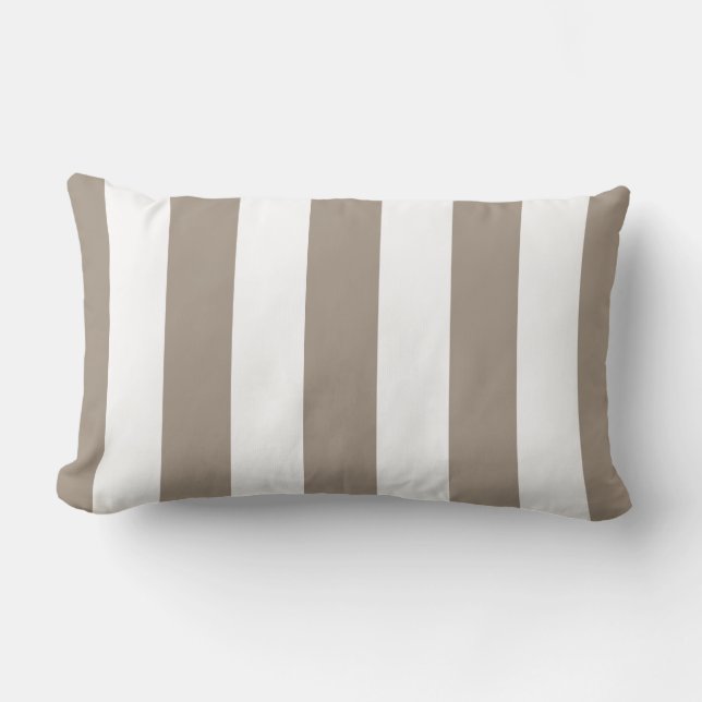 Taupe and White Wide Stripe Pillow (Front)