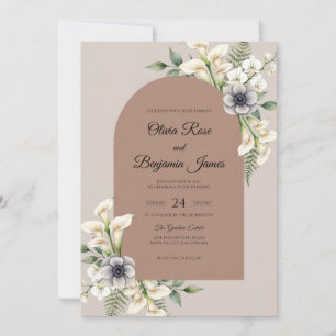 Taupe Anemone Foliage Wedding Invitation