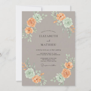 Taupe Apricot Petal Wedding Invitation
