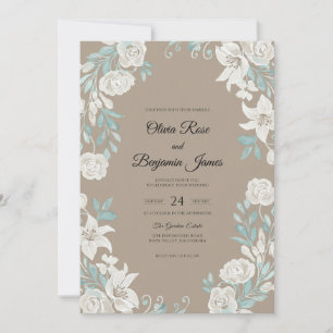 Taupe Aqua Lily Wedding Invitation
