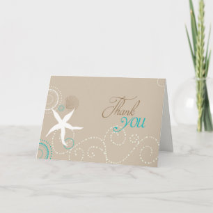 Taupe Aqua White Beach Wedding Thank You