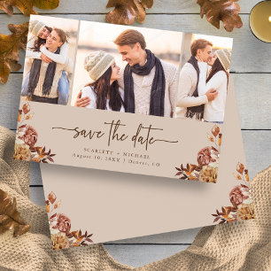 Taupe Autumn Floral Photo Save The Date
