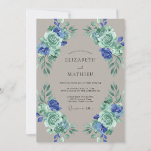 Taupe Azure Leafy Wedding Invitation