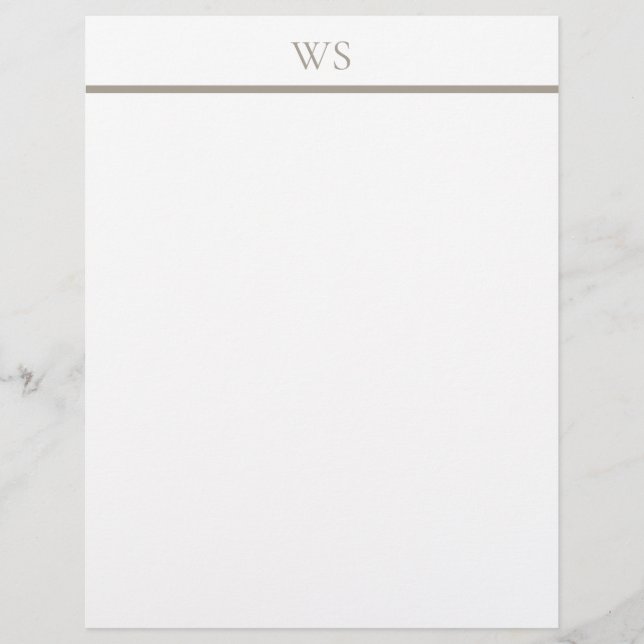 Taupe Bar Monogram Letterhead Stationery (Front)