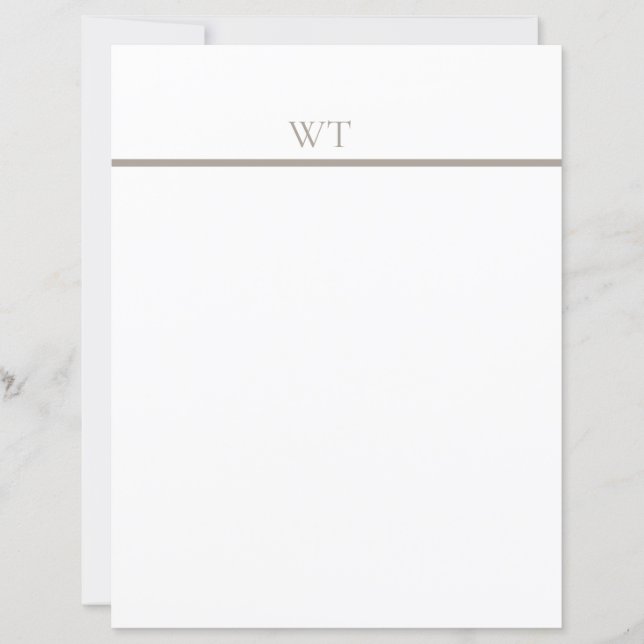 Taupe Bar Monogram Letterhead with Envelopes (Front)