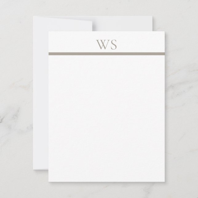 Taupe Bar Monogram Personalized Flat Note Card (Front)