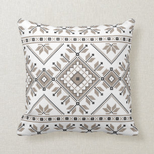Taupe Beige Aztec Tribal Ethnic Geometric Pattern Throw Pillow