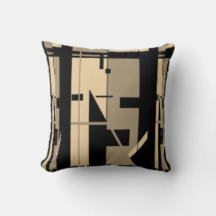 Taupe Beige Black Southwest Look Mosaic Motif Throw Pillow