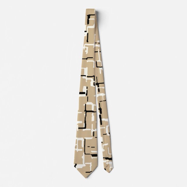 Taupe Beige Black White Abstract Pattern Tie (Front)