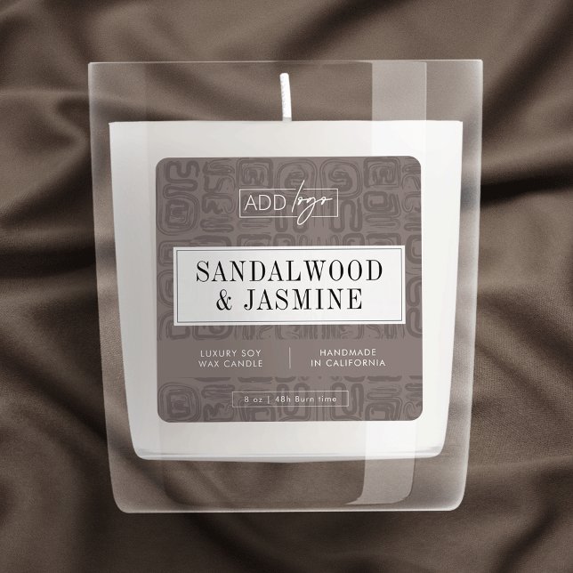 Taupe Beige Boho Wax Melts Candle Jar Product Square Sticker (Neutral boho abstract pattern business logo square product label design)