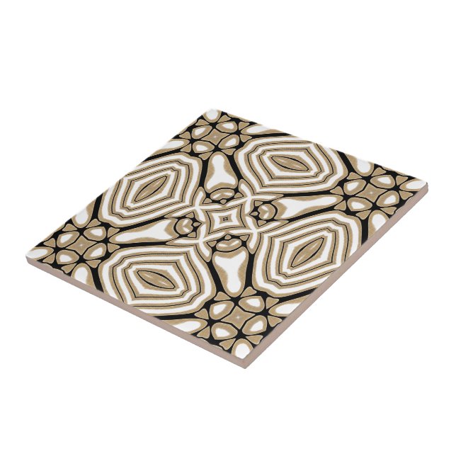 Taupe Beige Brown Black White Orient Art Pattern Tile (Side)