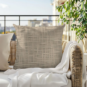 Taupe Beige Brown Faux Jute Fabric Pattern Outdoor Pillow