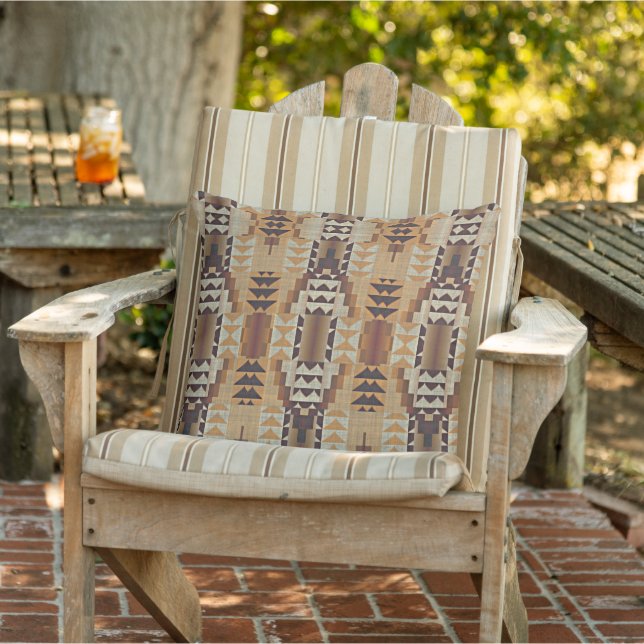 Taupe Beige Brown Orange Black Tribal Art Outdoor Pillow (Chair)