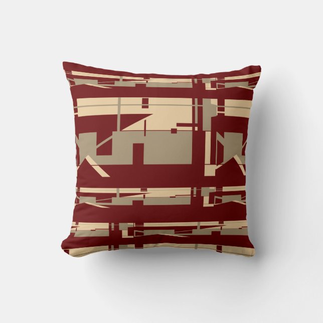 Taupe Beige Burgundy Southwest Art Look Mosaics Throw Pillow (Front)