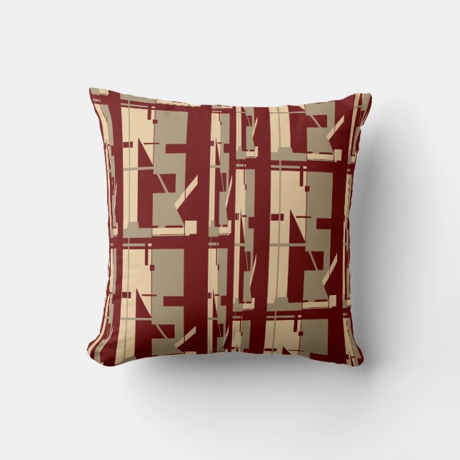 Taupe Beige Burgundy Southwest Look Large Mosaics Throw Pillow (Front)