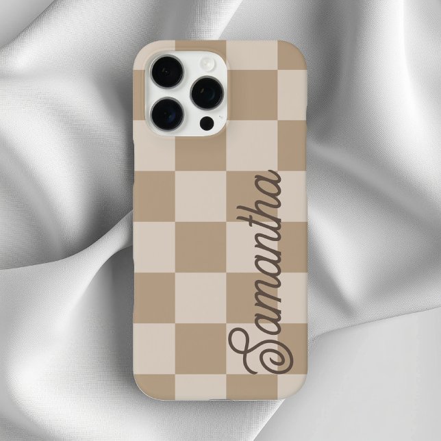 Taupe Beige Checkers Script Name Case-Mate iPhone Case (Taupe Beige Checkers Script Name Case-Mate iPhone Case)