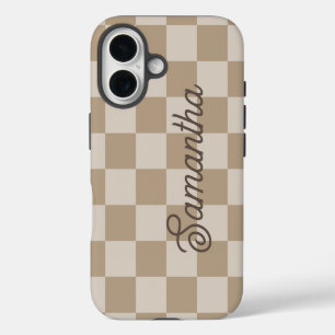 Taupe Beige Checkers Script Name iPhone 16 Case