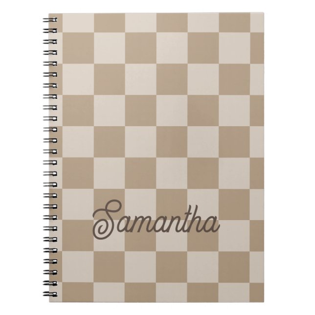 Taupe Beige Checkers Script Name Notebook (Front)