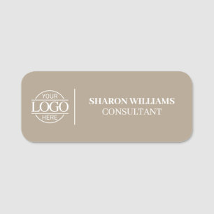 Taupe Beige Custom Business Logo Employee Magnetic Name Tag