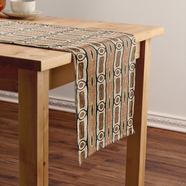 Taupe Beige Orange Brown Hip Orient Bali Art Motif Medium Table Runner (In Situ)