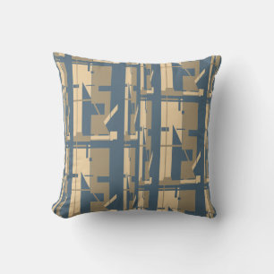 Taupe Beige Slate Blue Southwest Look Large Tiles Throw Pillow