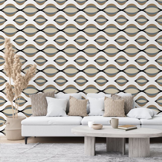 Taupe Beige Tan Grey White Black Ogee Wave Pattern Wallpaper (Creator Uploaded)