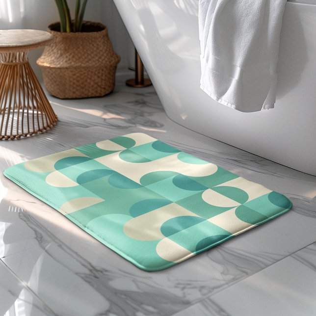 Taupe Beige Teal Blue Mint Green Circles Pattern Bath Mat (Creator Uploaded)