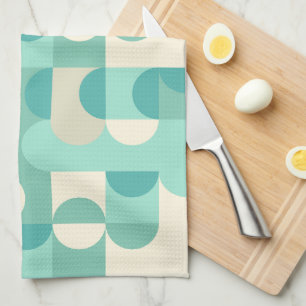 Taupe Beige Teal Blue Mint Green Circles Pattern Kitchen Towel