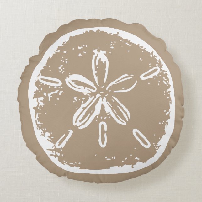 Taupe beige white sanddollar seashell throw pillow (Front)
