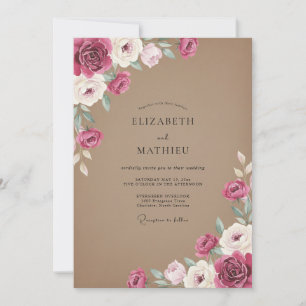 Taupe Berry Wildflower Wedding Invitation