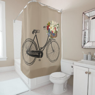 taupe bicycle flower  bike Shower curtain