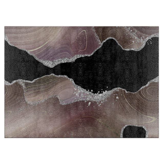 Taupe & Black Agate Silver Glitter Landscape Cutting Board (Front)