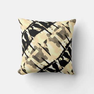 Taupe Black Beige Slanted Abstract Large Tiles Throw Pillow