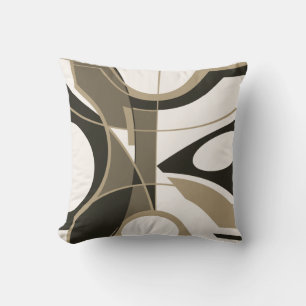 Taupe Black Tan on Off-White Modern Art Abstract Throw Pillow