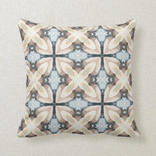 Taupe & blue tile design subtle watercolor design throw pillow