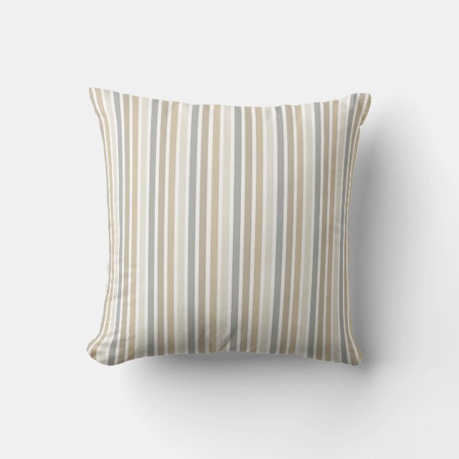 Taupe, blue white stripped   throw pillow (Front)