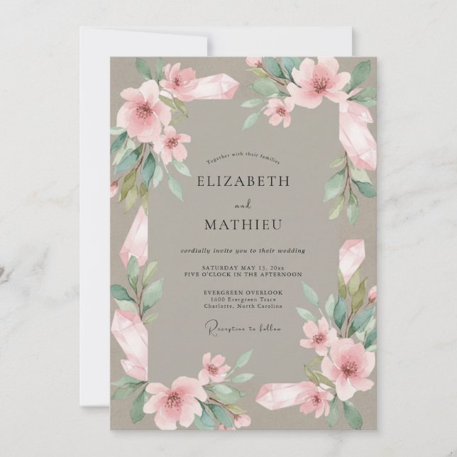 Taupe Blush Blossom Wedding Invitation (Front)